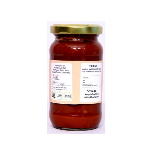 Malnad Mango Ginger Pickle | Tender Mango Ginger Pickle | Product from Just Malnad | 100% Pure & Natural | Glass Jar | 200gm - Image 2
