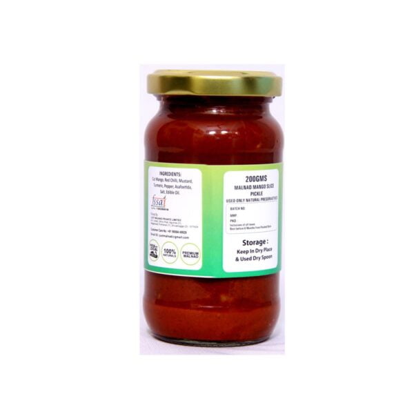 Malnad Mango Slice Pickle | Tender Mango Slice Pickle | Product from Just Malnad | 100% Pure & Natural | Glass Jar | 200gm - Image 2