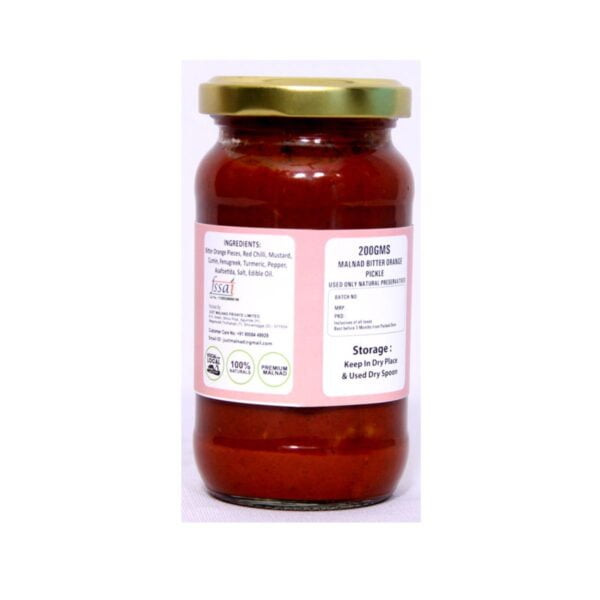 Malnad Bitter Orange Pickle | Tender Bitter Orange Pickle | Product from Just Malnad | 100% Pure & Natural | Glass Jar | 200gm - Image 2