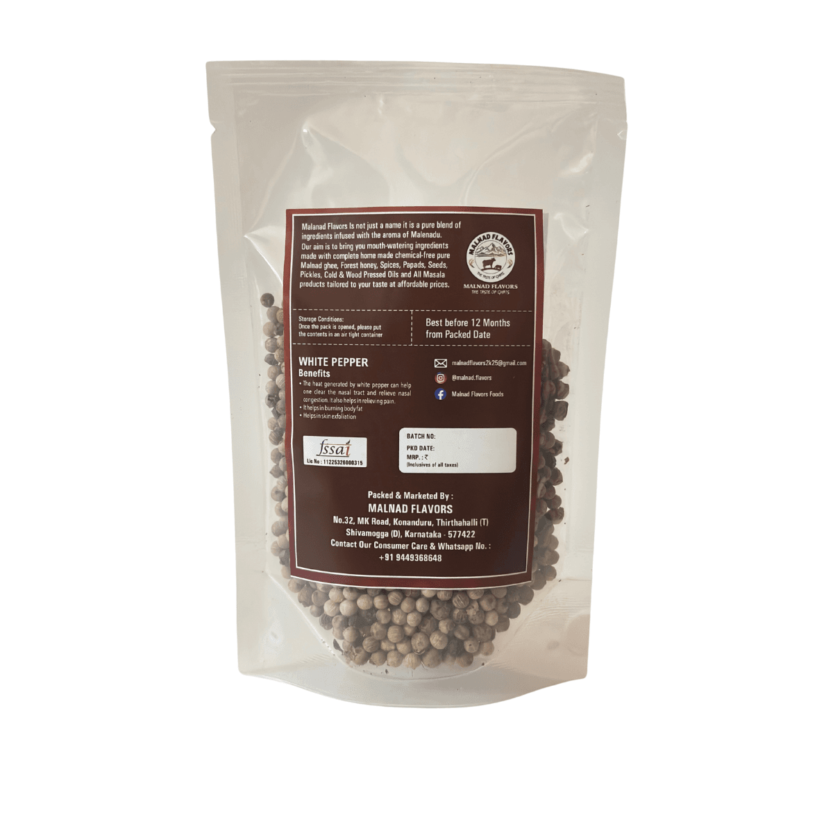Malnad White Pepper Whole | No Preservatives, 100% Pure & Natural| From Malnad Flavors | 100gm - Image 2