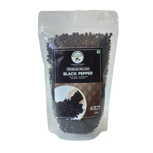 Malnad Black Pepper Whole | 100% Pure & Natural | From Malnad Flavors | 250gm | Pouch