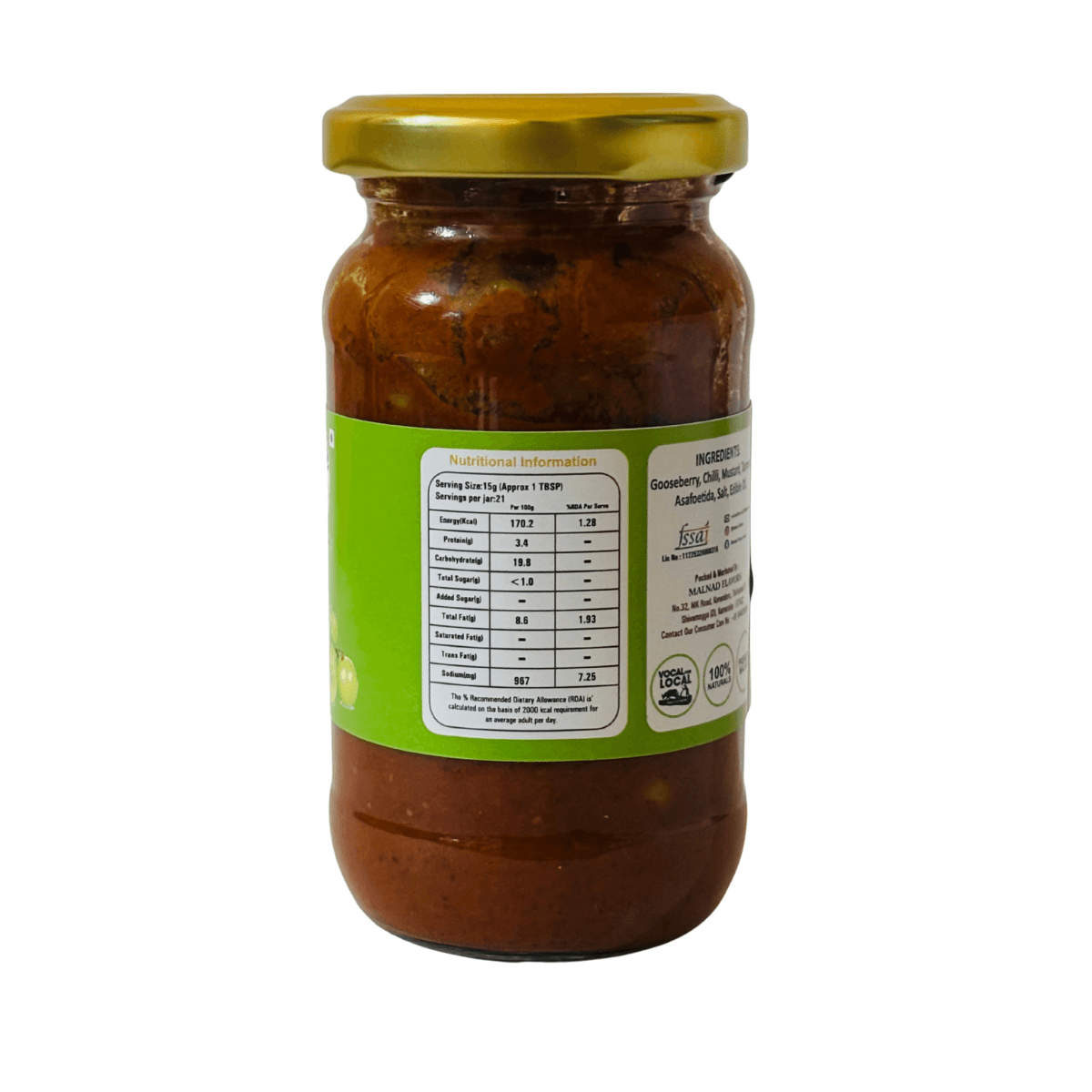 Malnad Goosberry Pickle | Tender Gooseberry Pickle | Product from Malnad flavors | 100% Pure & Natural | Glass Jar| 200gm - Image 2
