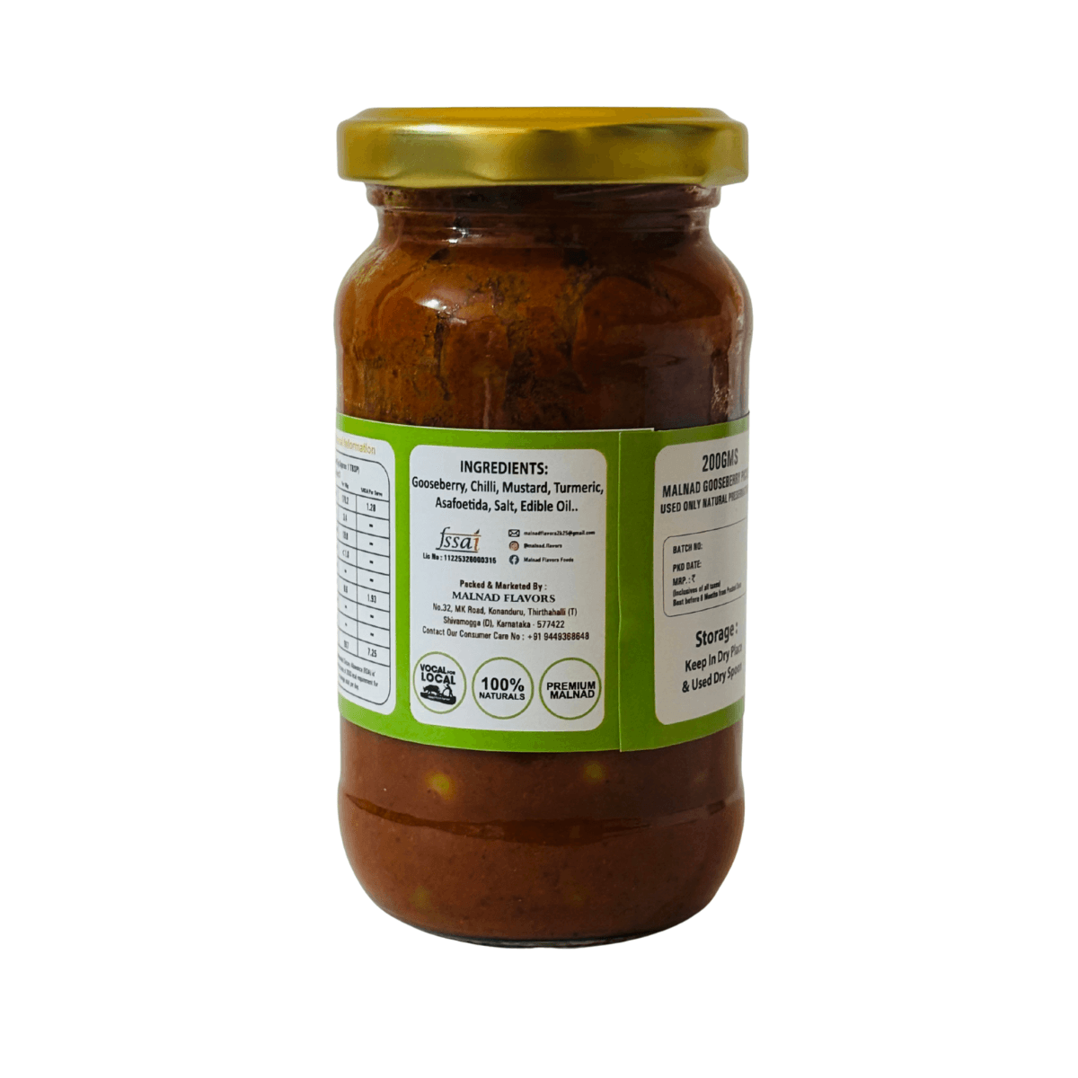 Malnad Goosberry Pickle | Tender Gooseberry Pickle | Product from Malnad flavors | 100% Pure & Natural | Glass Jar| 200gm - Image 3