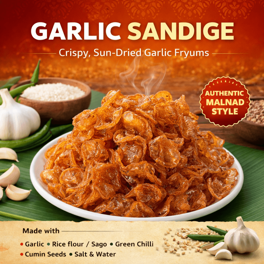 Malnad Western Ghats Garlic Sandige 200gm | From Malnad Flavors | Homemade | Crispy & Tasty Sandige - Image 3